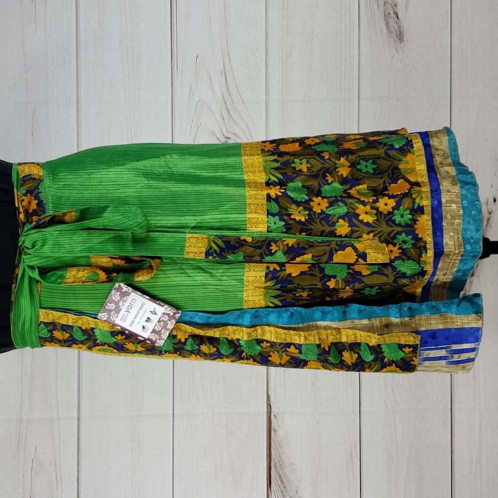 Darn Good Yarn Sari Silk Wrap Skirt Tea XL/Plus